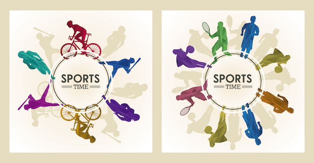 Poster di tempo sportivo con figure di atleti