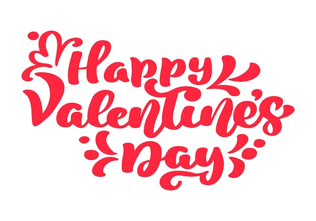 Poster di tipografia vettoriale Happy Valentines Day con testo calligrafico rosso scritto a mano isolato