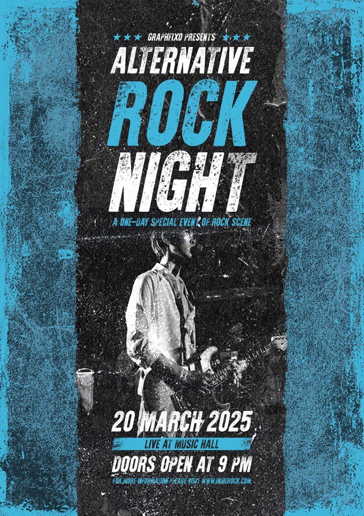Poster di un concerto di musica grunge rock minimalista moderna