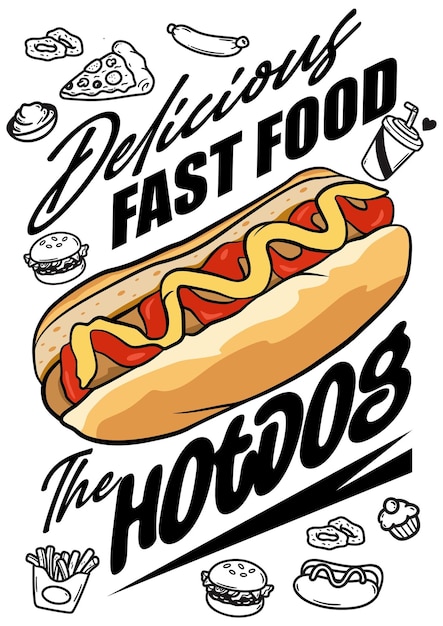 Poster di un delizioso hot dog fast food