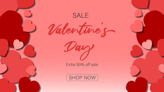 Poster di vendita di buon San Valentino con forma di cuori a sinistra ea destra