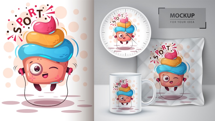 Vettore poster e merchandising di torte sportive