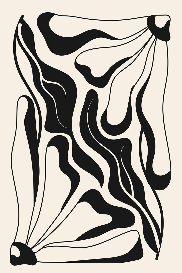 Vettore poster floreale astratto poster moderno in bianco e nero e sfondo in trendy naive retro hippie 60