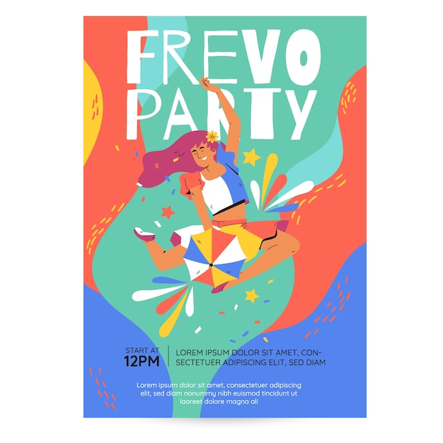 Poster frevo design piatto disegnato a mano