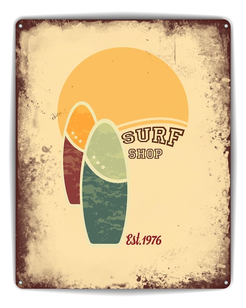 Poster in latta del negozio di surf Design in stile retrò EPS10 formato vettoriale