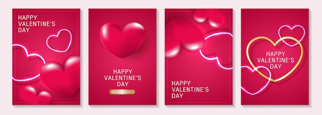 Poster o striscioni di San Valentino con cuori rosa e cuore d'oro posto per il testo banner per le vacanze volantini per poster web modello di buono brochure e biglietti di auguri disegno vettoriale