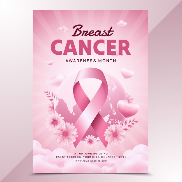 Poster per il mese di sensibilizzazione al cancro al seno in design realistico