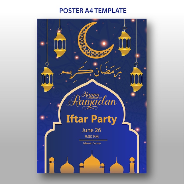 Poster per il ramadan con una luna e stelle su di esso