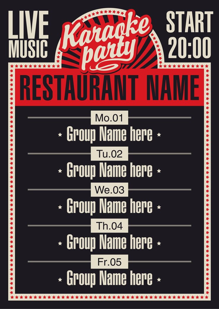 Vettore poster per ristorante con karaoke