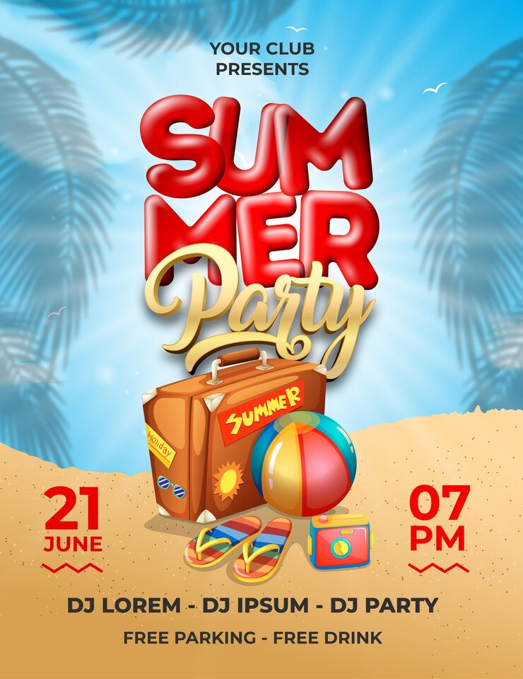 Vettore poster quadrato per festa in spiaggia estiva