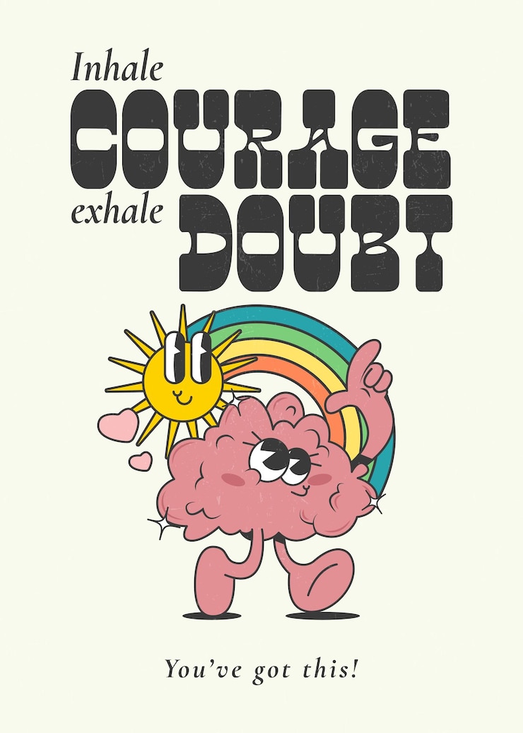 Vettore poster retrò wall art con una citazione positiva e simpatici personaggi dei cartoni animati illustrazione vettoriale