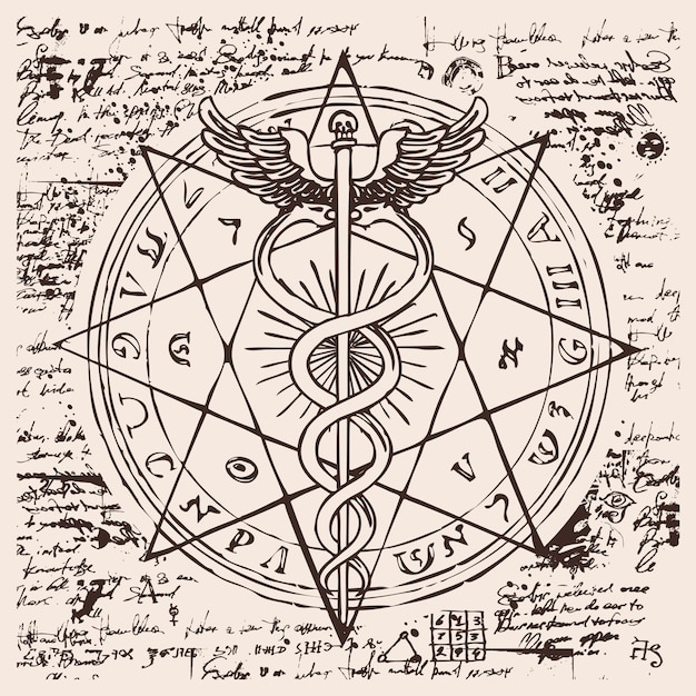 poster su tema occulto con caduceo