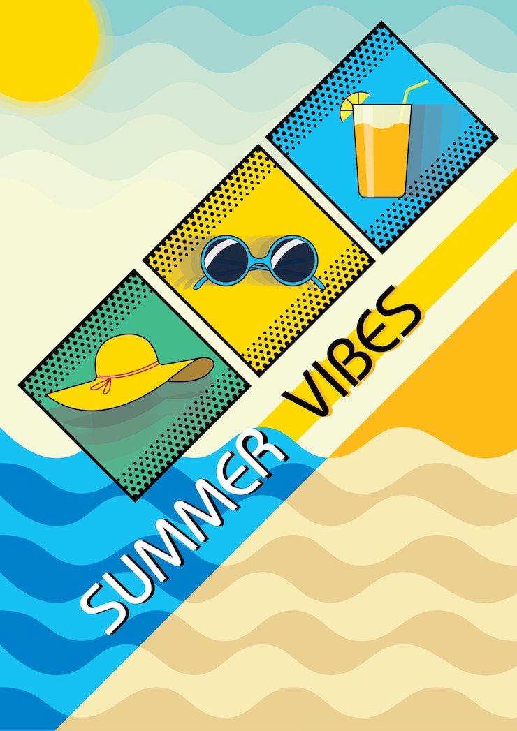 Vettore poster summer vibes per annunci di eventi e concerti durante la calda stagione delle vacanze