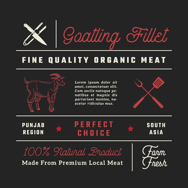 Poster, titoli, iscrizioni ed elementi di decorazione del menu di filetti di capretto di alta qualità