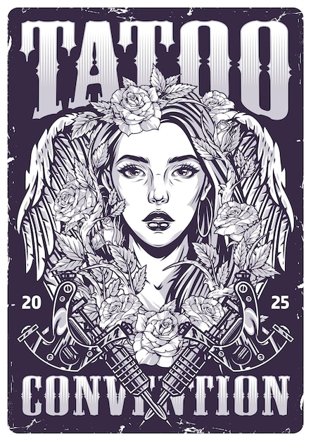 Poster vintage della convenzione dei tatuaggi monocromatico