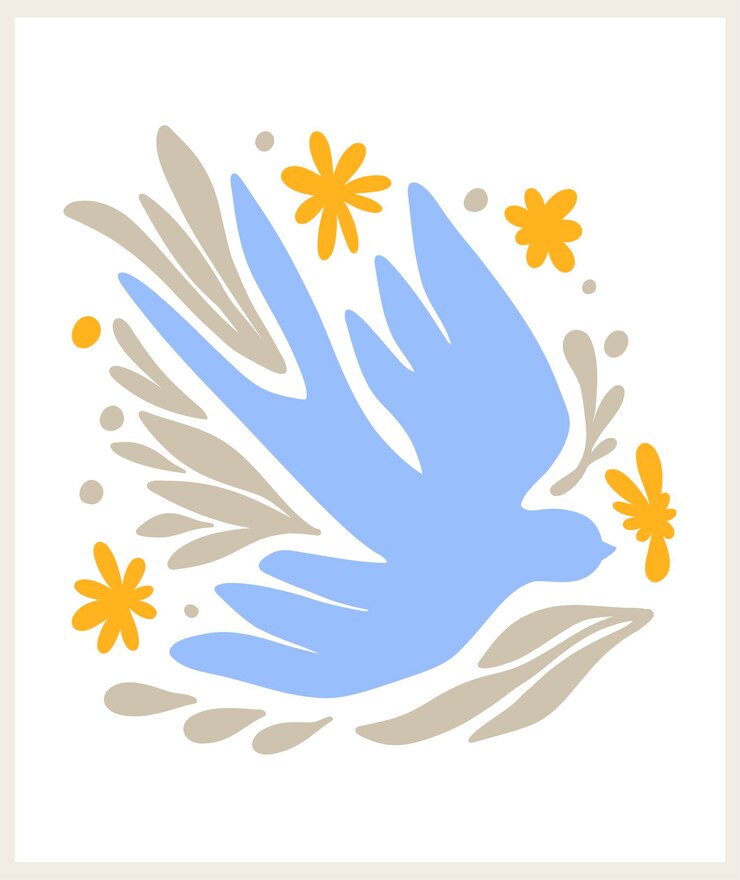 Posters astratti groovy colomba della pace stile Matisse moderno alla moda minimalist design disegnato a mano per carta da parati decorazione pareti stampa modello di copertina cartolina banner