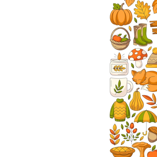 Posters quadrati d'autunno spazio per testo Minimalista colorato cornice laterale destra con autunno stagionale accogliente