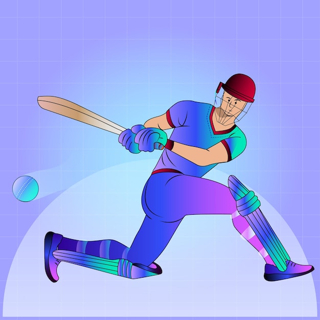 Potente illustrazione di un colpo di cricket con vivaci luci blu