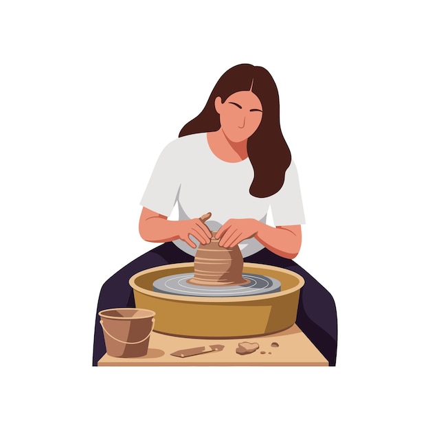 Poteria che modella l'argilla sulla ruota in stile minimalista arte vettoriale