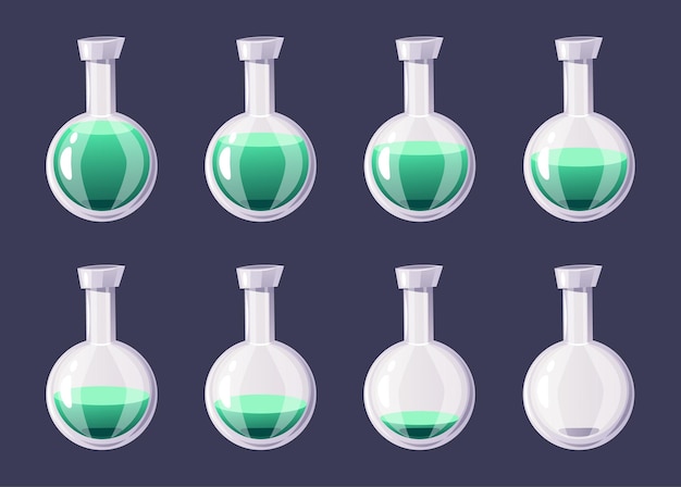 Pozione elisir bottiglia boccetta veleno pieno e vuoto fasi caricate geme ui concept set