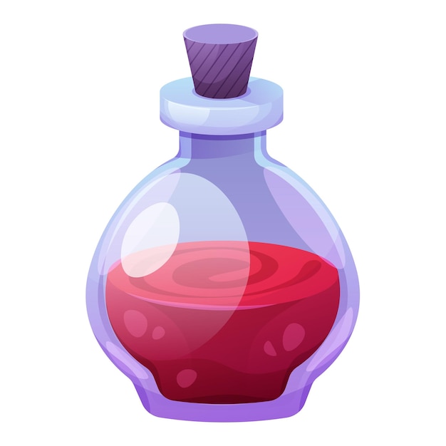 Pozione magica Fiala di vetro con liquido rosso Illustrazione vettoriale su sfondo bianco