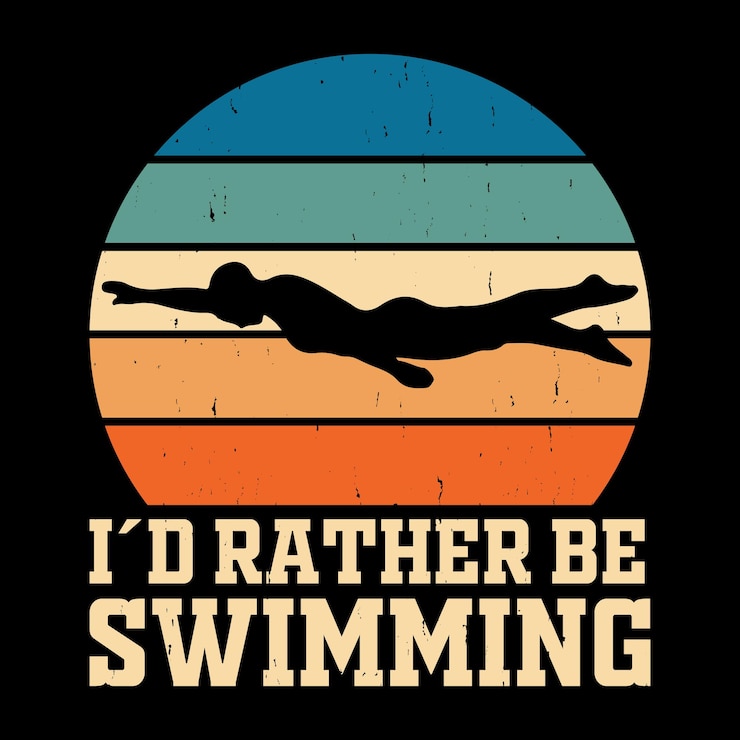 Preferirei nuotare divertente nuotatore sport retro vintage maglietta da nuoto design