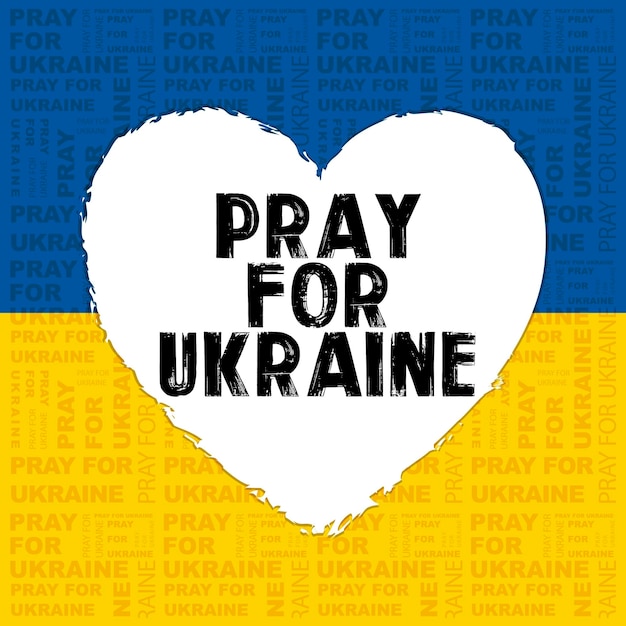 Prega per l'Ucraina, il layout del simbolo dell'illustrazione concettuale con il cuore, la guerra tra Russia e Ucraina.