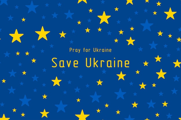 Prega per l'Ucraina Salva l'Ucraina Banner a sostegno del popolo del paese sullo sfondo della bandiera ucraina