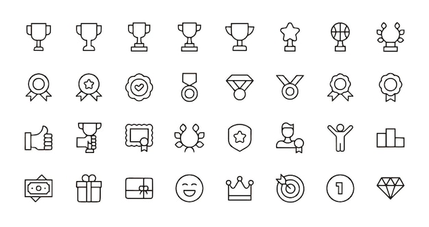 Premi Line Icons Editable Stroke Contiene icone come Achievement Badge Trophy Competition