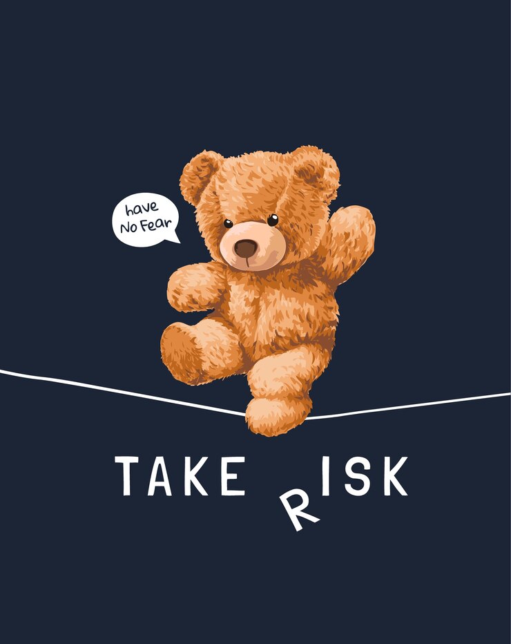 prendi lo slogan del rischio con il giocattolo dell'orso che cammina sull'illustrazione della corda su fondo nero
