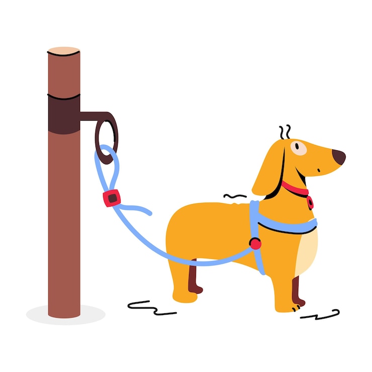 Vettore prendi un'illustrazione piatta di un cane legato