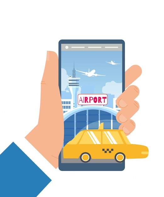 Prenotazione Taxi Car con Mobile App Flat Vector