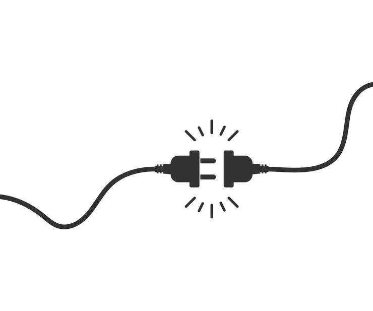 Presa elettrica con icona a spina Simbolo di illustrazione di due cavi elettrici Segno nessun vettore di connessione