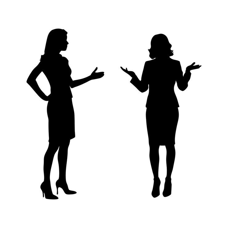 Presentazione aziendale Silhouette vettoriale di due donne che presentano