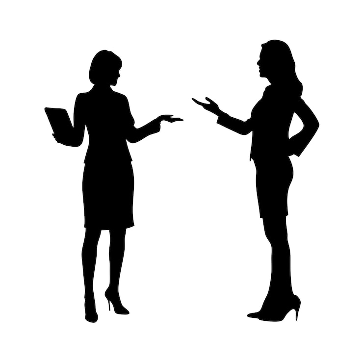 Presentazione aziendale Silhouette vettoriale di due donne che presentano