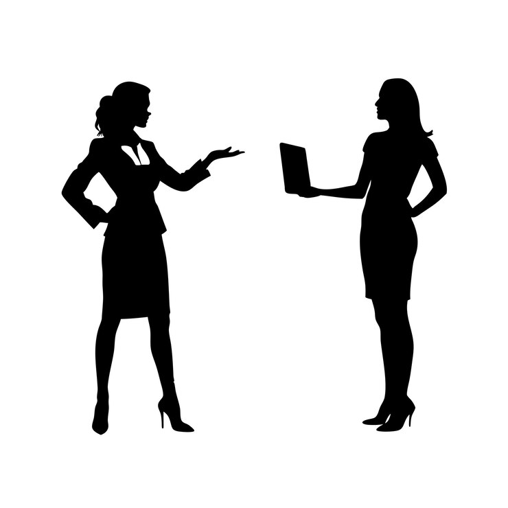 Presentazione aziendale Silhouette vettoriale di due donne che presentano