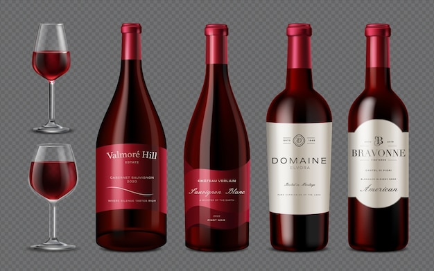 Presentazione delle bottiglie e dei bicchieri di vino