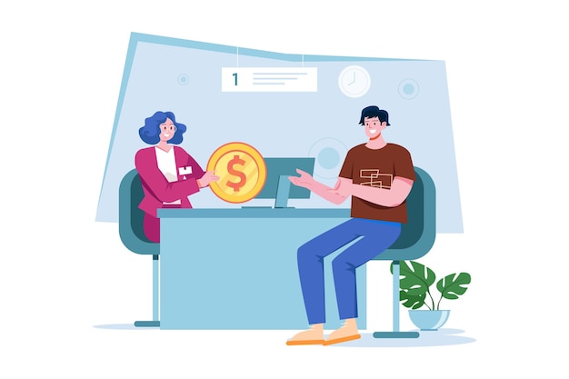 Prestito bancario con successo illustrazione concetto su sfondo bianco