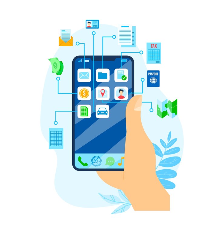 Vettore prestito di denaro, illustrazione bancaria dello smartphone di finanza economica. investimento finanziario aziendale e concetto di sicurezza. reddito valutario e crescita