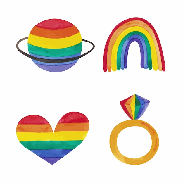 Pride adesivi distintivi lgbt lgbtq gay parade colori arcobaleno loghi amore romantico elementi diversi