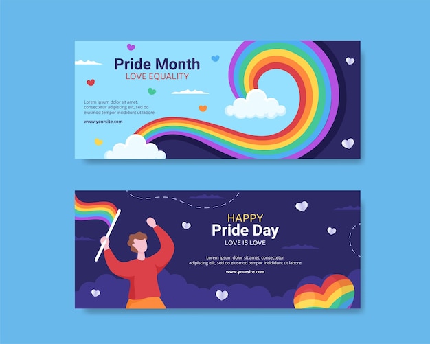Pride Month Day Social Media Banner orizzontale modello piatto Cartoon sfondo illustrazione vettoriale