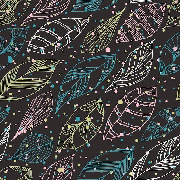 Prima neve sulle foglie cadute Modello senza cuciture Doodle vettore
