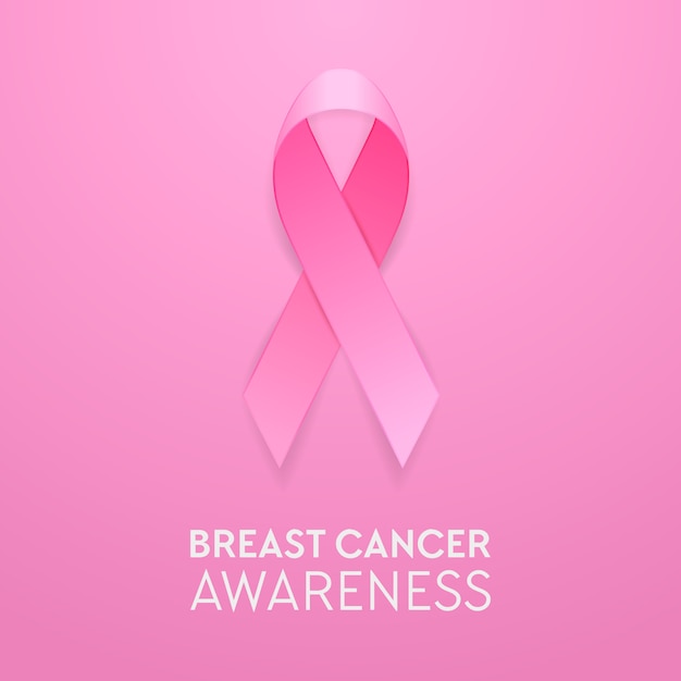 Primo piano rosa realistico isolato, simbolo di consapevolezza del cancro al seno del nastro. Modello di progettazione