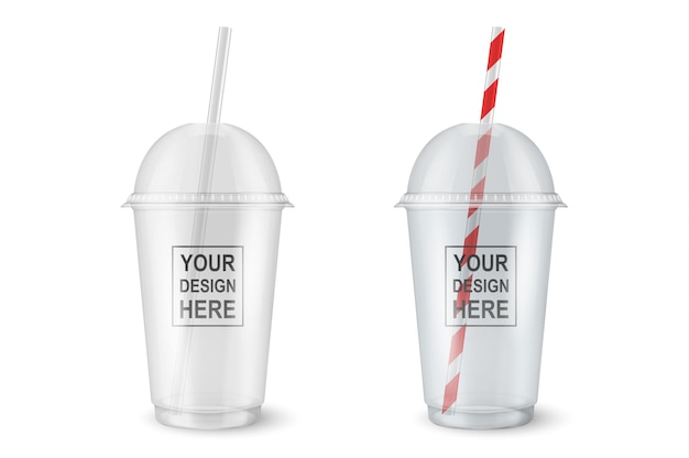 primo piano stabilito della tazza eliminabile di plastica libera vuota 3d realistico isolato