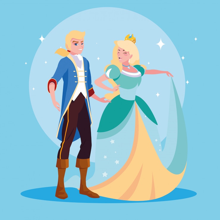 Vettore principessa e principe del personaggio avatar fantasy da favola