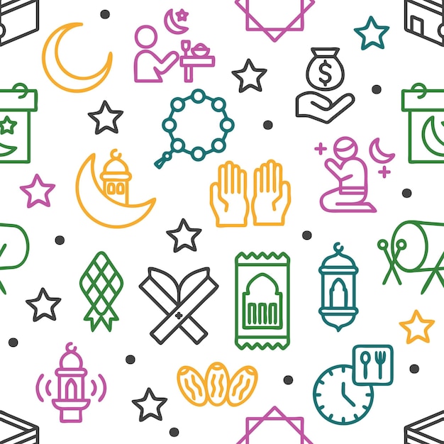 PrinSeamless pattern Ramadan Kareem elementi illustrazioni di sfondo