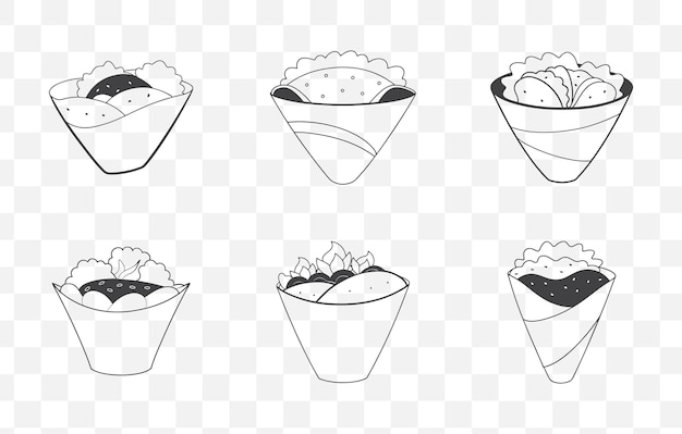 Print Shawarma Art Vector Set Collezione di deliziose illustrazioni di cibo di strada del Medio Oriente