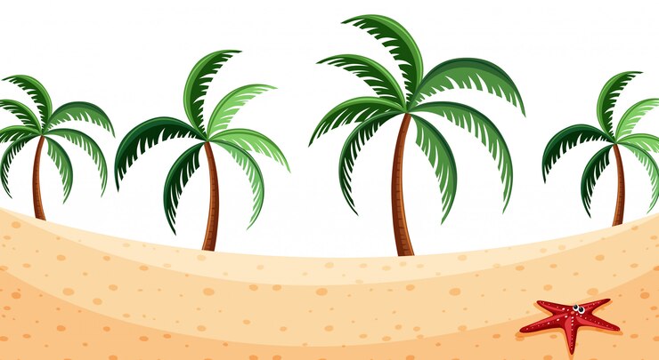 Vettore priorità bassa del paesaggio con i cocchi sulla spiaggia