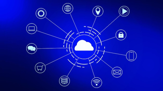 Priorità bassa di concetto di tecnologia di cloud computing. Illustrazione di riserva di vettore.