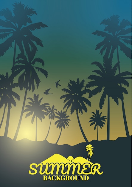 Priorità bassa variopinta di estate, priorità bassa con la siluetta delle palme e l&#39;alba tropicale.